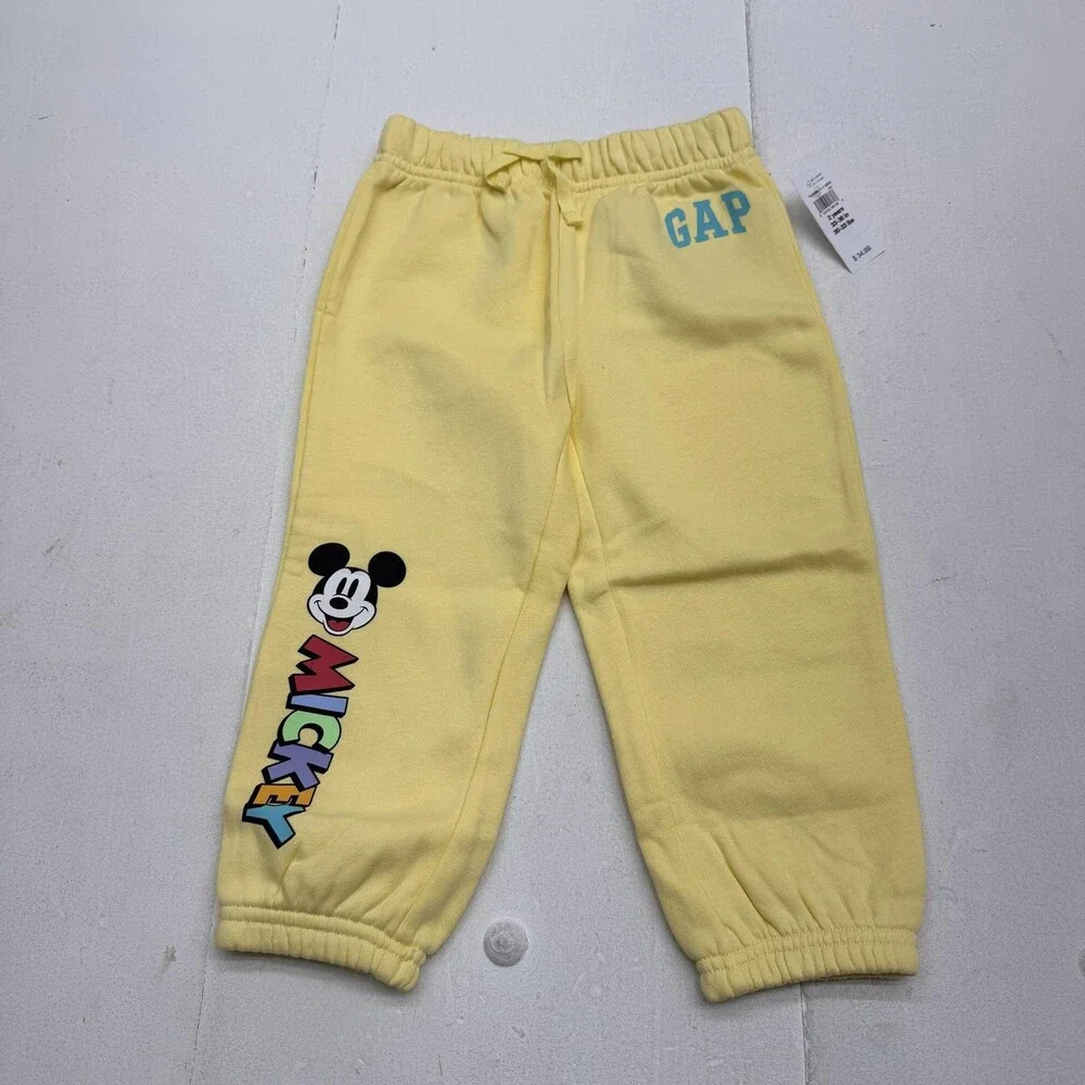 Gap Sweatpants Pants Toddler Boys 2T Yellow Fleece Mickey Mouse Disney Joggers
